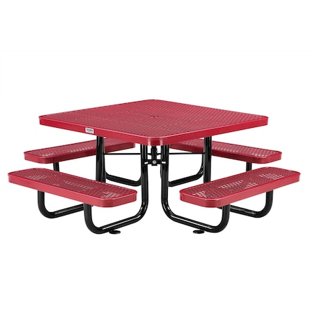 Global Industrial Square Kids Picnic Table, Red, Expanded Metal, 46 in L, 24-1/2 in H Overall 277151KRD